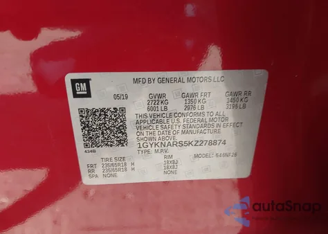 2019 Cadillac Xt5 Standard from USA, damaged, VIN 1GYKNARS5KZ278874